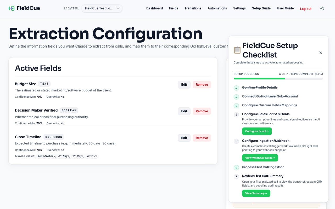 FieldCue Agency Custom Field Mapping and Configuration